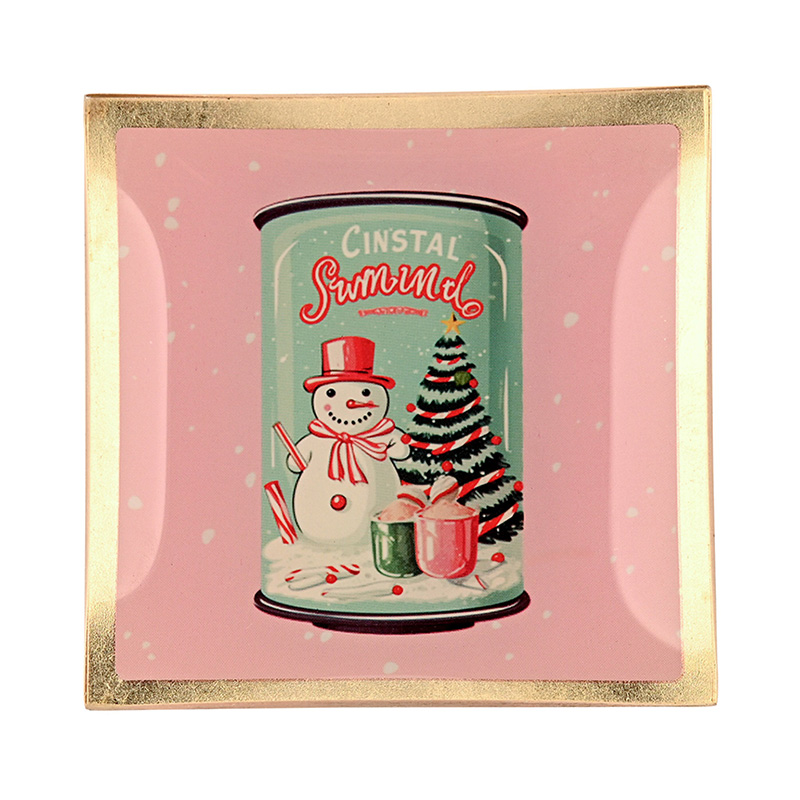 Love Plates Glasteller S -  Dose mit Schneemann, rosa